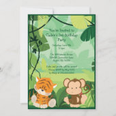 Invitation Jolie Personnalisée Enfants Jungle Tiger Monkey Sa (Devant)