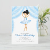 Invitation Jolie petite ballerine brune en tutu bleu (Debout devant)