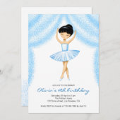 Invitation Jolie petite ballerine brune en tutu bleu (Devant / Derrière)