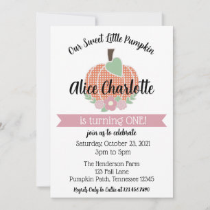 Invitation Jolie petite citrouille rose pour la 1re fête d'an