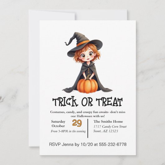 Invitation Jolie petite fille faisant Trick Or Treat  (Devant)