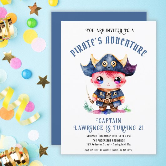 Invitation Jolie Petite Pirate Boy Blue Anniversaire Party