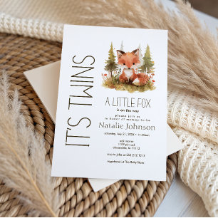 Invitation Jolie petite plaid renard pour jumeaux Baby Shower