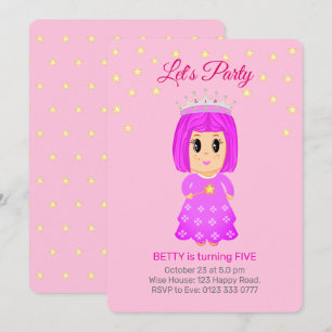 Invitation Jolie Petite Princesse & Étoiles sur Rose Clair