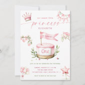 Invitation Jolie petite princesse gâteau rose 1er anniversair (Devant)