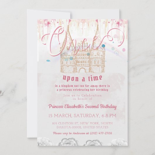 Invitation Jolie Petite Princesse Une Fois Anniversaire (Devant)