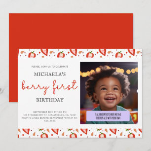 Invitation Jolie Photo Blanche Rouge Baie Premier Anniversair