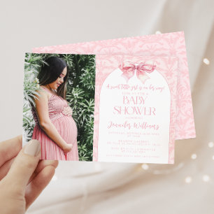 Invitation Jolie photo de baby shower fille rose pâle bohème