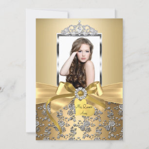 Invitation Jolie photo de Quinceanera avec un arc en or et un