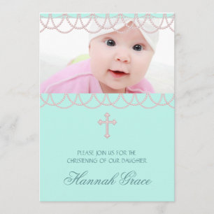 Invitation Jolie photo rose et bleue turquoise de baptême