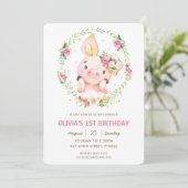 Invitation Jolie Piggy Rose Floral Vert Végétation Wreath Ann (Debout devant)