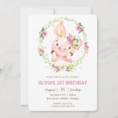 Invitation Jolie Piggy Rose Floral Vert Végétation Wreath Ann (Devant)