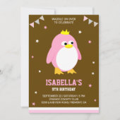 Invitation Jolie Pingouin Roses Filles Anniversaire Invitatio (Devant)