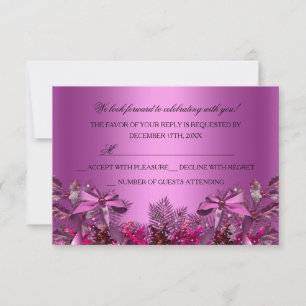 Invitation Jolie Pink Foliing & Bow Christmas Party RSVP