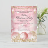 Invitation Jolie Pink Gold Bauble Fête de Noël (Debout devant)