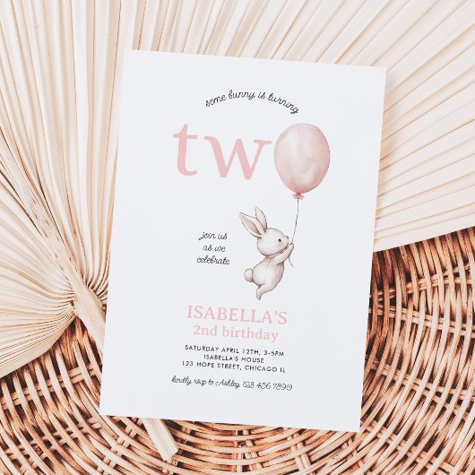Invitation Jolie Pink Lapin Lapin Lapin Fille 2e Anniversaire