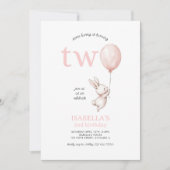 Invitation Jolie Pink Lapin Lapin Lapin Fille 2e Anniversaire (Devant)