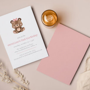 Invitation Jolie Pink Woodland ours fille Anniversaire