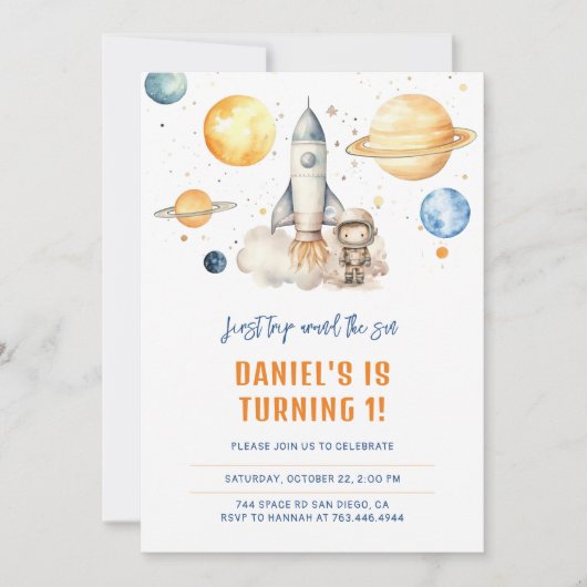 Invitation Jolie planète spatiale garçon premier anniversaire (Devant)