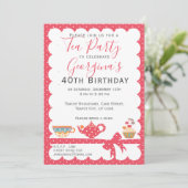 Invitation Jolie Polka Pot Anniversaire Tea Party (Debout devant)