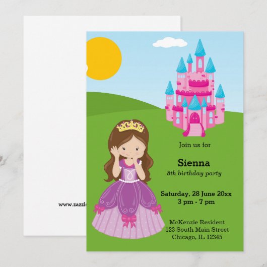 Invitation Jolie princesse (Devant / Derrière)