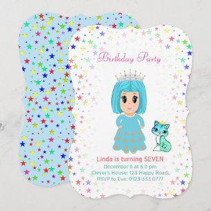 Invitation Jolie princesse avec chaton pour un 7ème anniversa