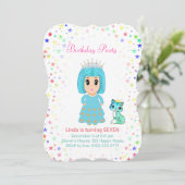 Invitation Jolie princesse avec Kitty Cat 7e anniversaire (Debout devant)