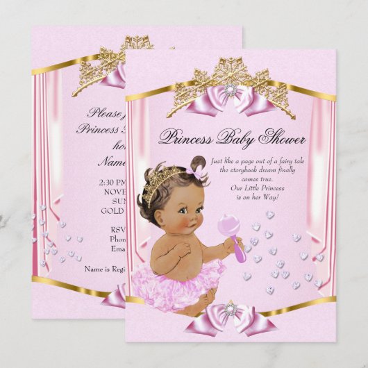 Invitation Jolie Princesse Baby shower Rose Gold Brunette (Devant / Derrière)