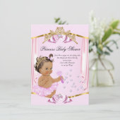 Invitation Jolie Princesse Baby shower Rose Gold Brunette (Debout devant)