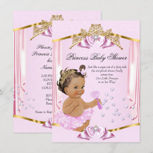 Invitation Jolie Princesse Baby shower Rose Gold Brunette