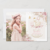 Invitation Jolie princesse de cygne Boho rose Floral Annivers (Devant)