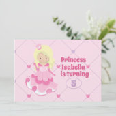 Invitation Jolie princesse fille enfants rose fête d'annivers (Debout devant)