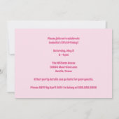 Invitation Jolie princesse fille enfants rose fête d'annivers (Dos)