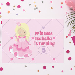 Invitation Jolie princesse fille enfants rose fête d'annivers