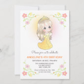 Invitation Jolie princesse Orange Robe Florale Anniversaire (Devant)