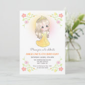 Invitation Jolie princesse Orange Robe Florale Anniversaire (Debout devant)