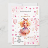 Invitation Jolie princesse rose et ballons anniversaire (Devant)