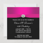 Invitation Jolie Princesse Tiara Hot rose Quinceanera (Dos)