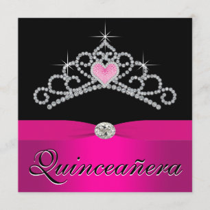 Invitation Jolie Princesse Tiara Hot rose Quinceanera