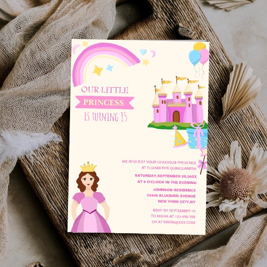 Invitation jolie princesse vibrante coloré unique quinceañera