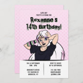 Invitation Jolie Punk Cartoon Ado fille 14e anniversaire (Devant / Derrière)