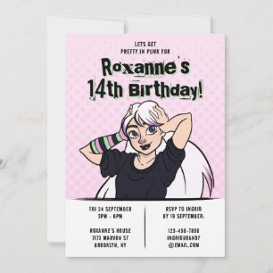 Invitation Jolie Punk Cartoon Ado fille 14e anniversaire