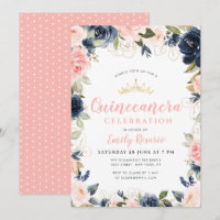 Jolie quinceañera bleu marine et rose