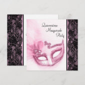Invitation Jolie Quinceanera Rose Masquerade Party (Devant / Derrière)