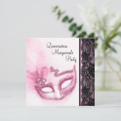 Invitation Jolie Quinceanera Rose Masquerade Party (Debout devant)