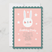 Invitation Jolie Rabbit rose vert violet étoiles Anniversaire (Devant)