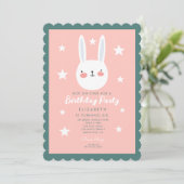 Invitation Jolie Rabbit rose vert violet étoiles Anniversaire (Debout devant)