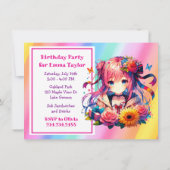 Invitation Jolie Rainbow Anime Fête d'anniversaire de fille (Dos)