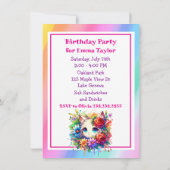 Invitation Jolie Rainbow Anime Girl and Kitten fête d'anniver (Dos)