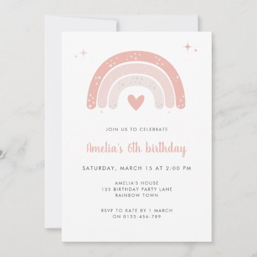 Invitation Jolie Rainbow Pink Script fille fête d'anniversair (Devant)
